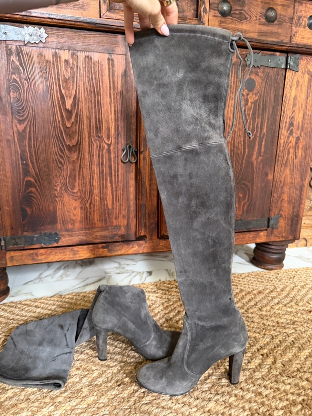 Stuart Weitzman Gray Suede Over-the-Knee High Heel Boots